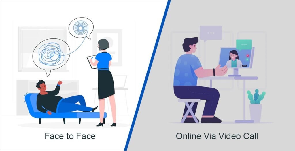 Modes of therapy like face-to-face, chat, phone and video call